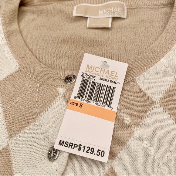NWT Michael Kors Argyle Sequin Cardigan - Picture 4 of 6